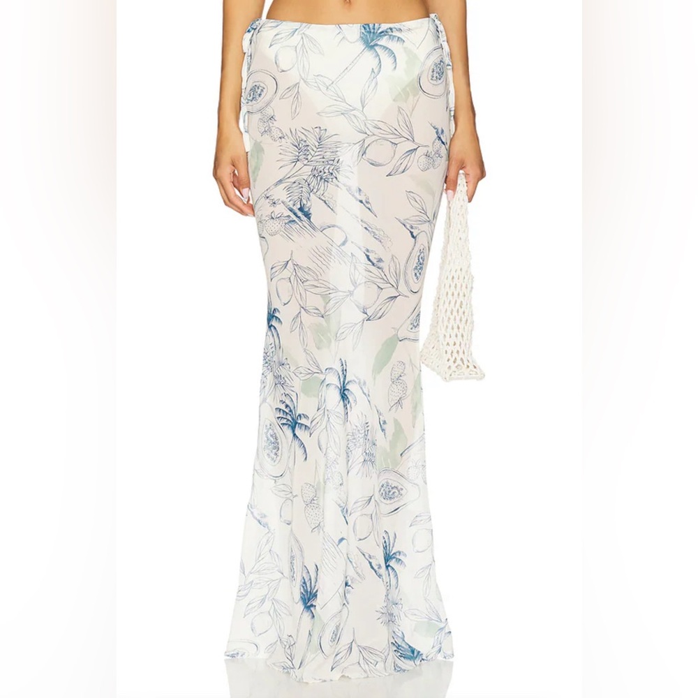 Revolve SNDYS st. Ives maxi coverup sheet skirt escapism white blue XS